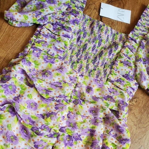 NWT Zara Purple Floral Mini dress - Picture 6 of 16